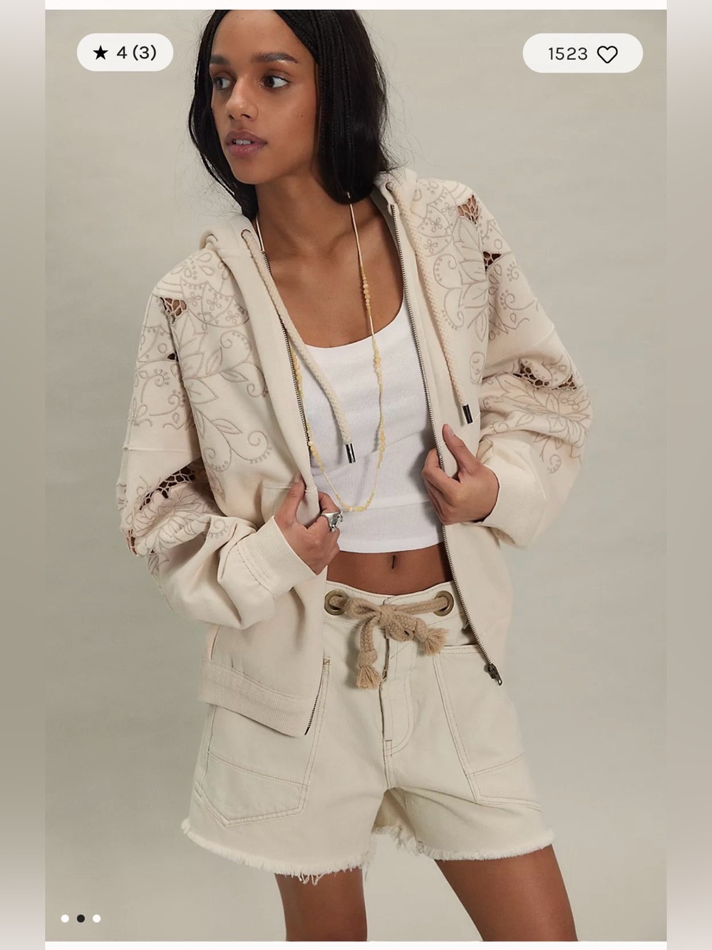 Free People We The Free Where Are The Umbrellas Zip-Up. NWT. Ivory